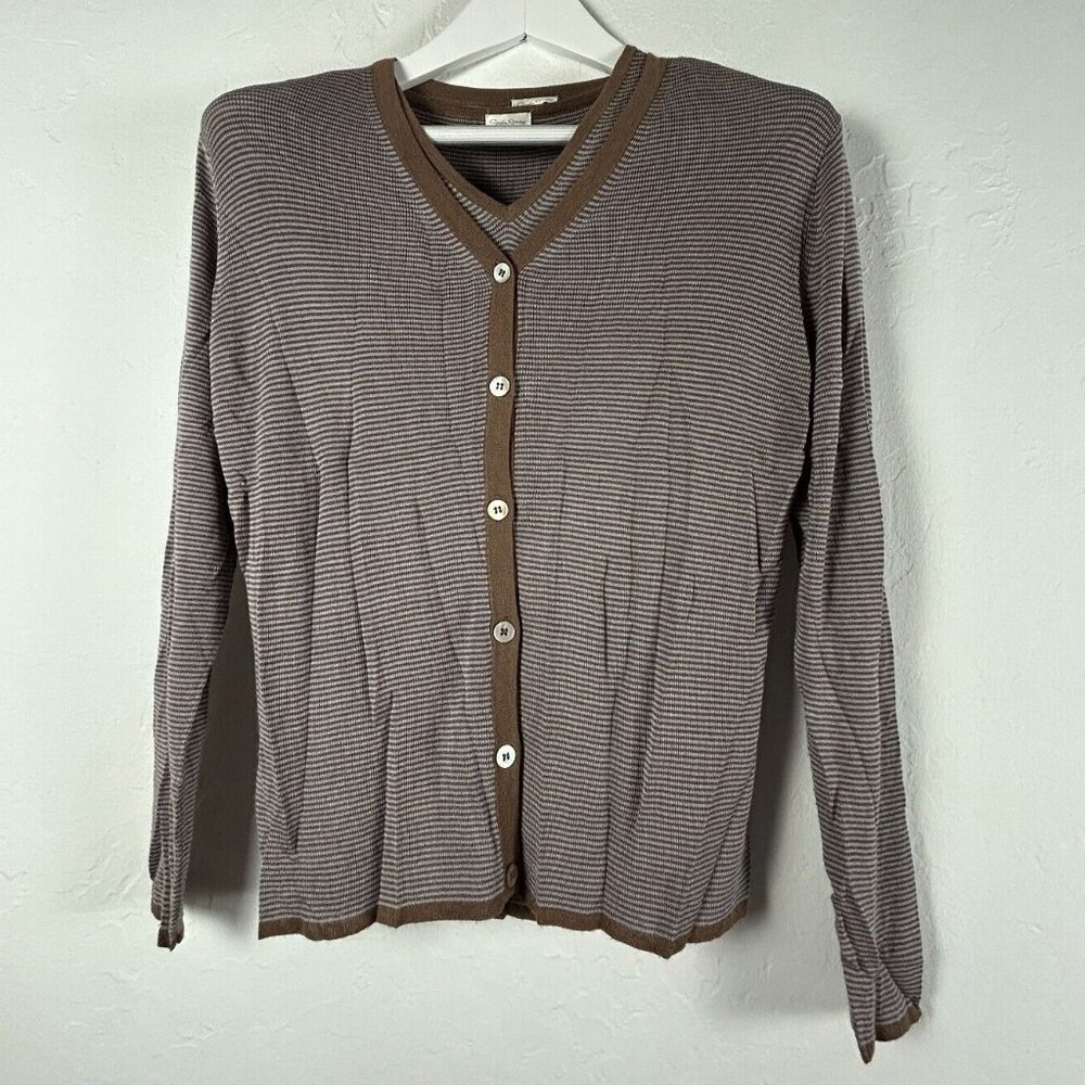 Brown Striped Cardigan Sweater Set